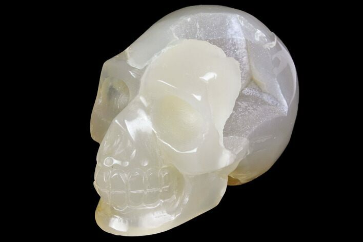 Polished Agate Skull with Druzy Quartz Crystal Pocket #148089